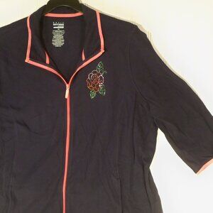 Basic Editions Woman, Rose, Dark Blue Zip Up, 2X